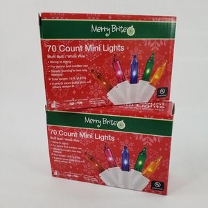 Lot of 2 Merry Brite 70 ct Mini Multi Color Lights White Wire Christmas Patio